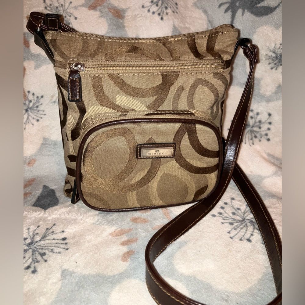Minicci Tan and Brown Crossbody Bag with Front Pocket